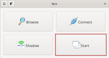 A screenshot of an xpra-application-window. Choose the start-button.